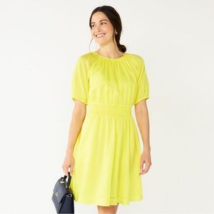 Draper James Linen Smocked Waist Puff Sleeve Dress